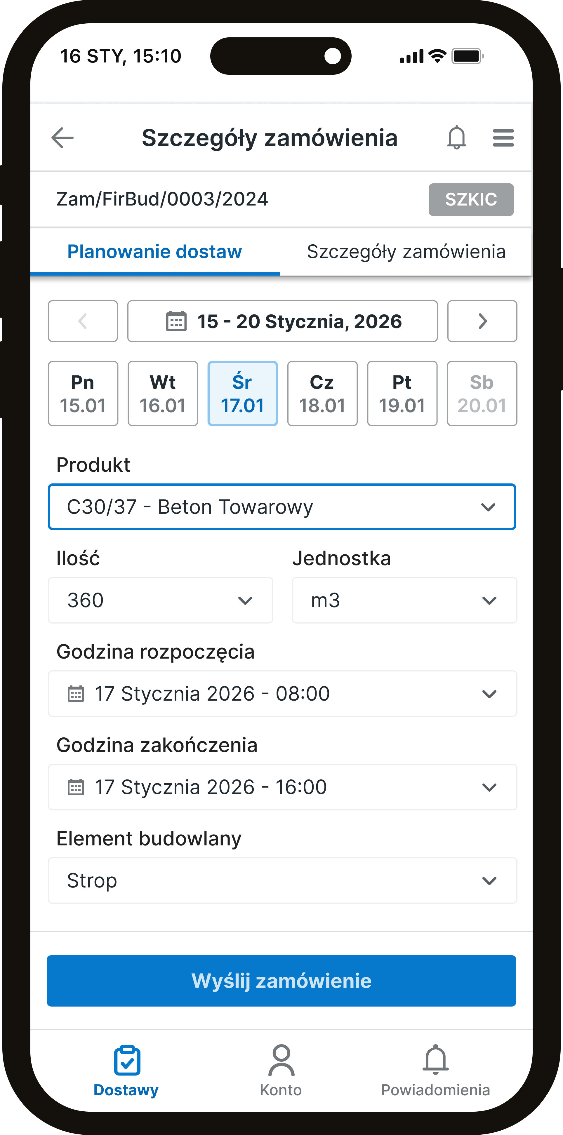 Aplikacja — szczegóły zamówienia