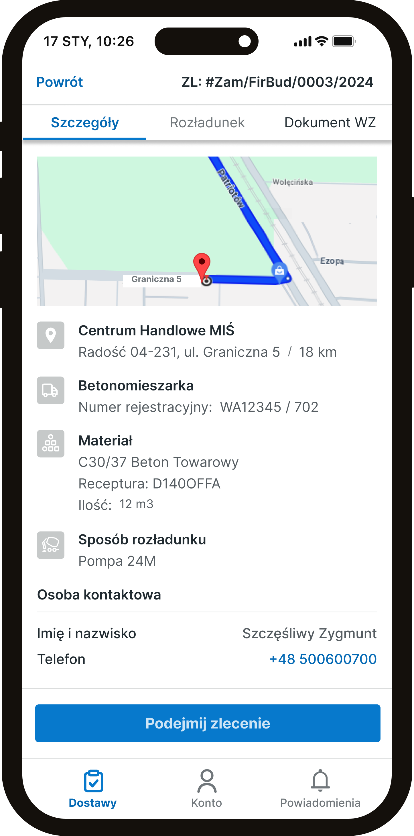 Aplikacja — szczegóły zlecenia